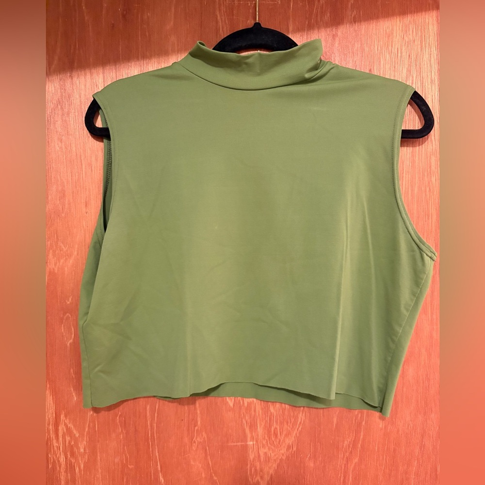 Mock Neck Olive Green Sleeveless Raw Edge Top